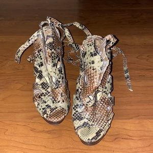 Worn a few times Dollhouse animal print ankle wrap heels